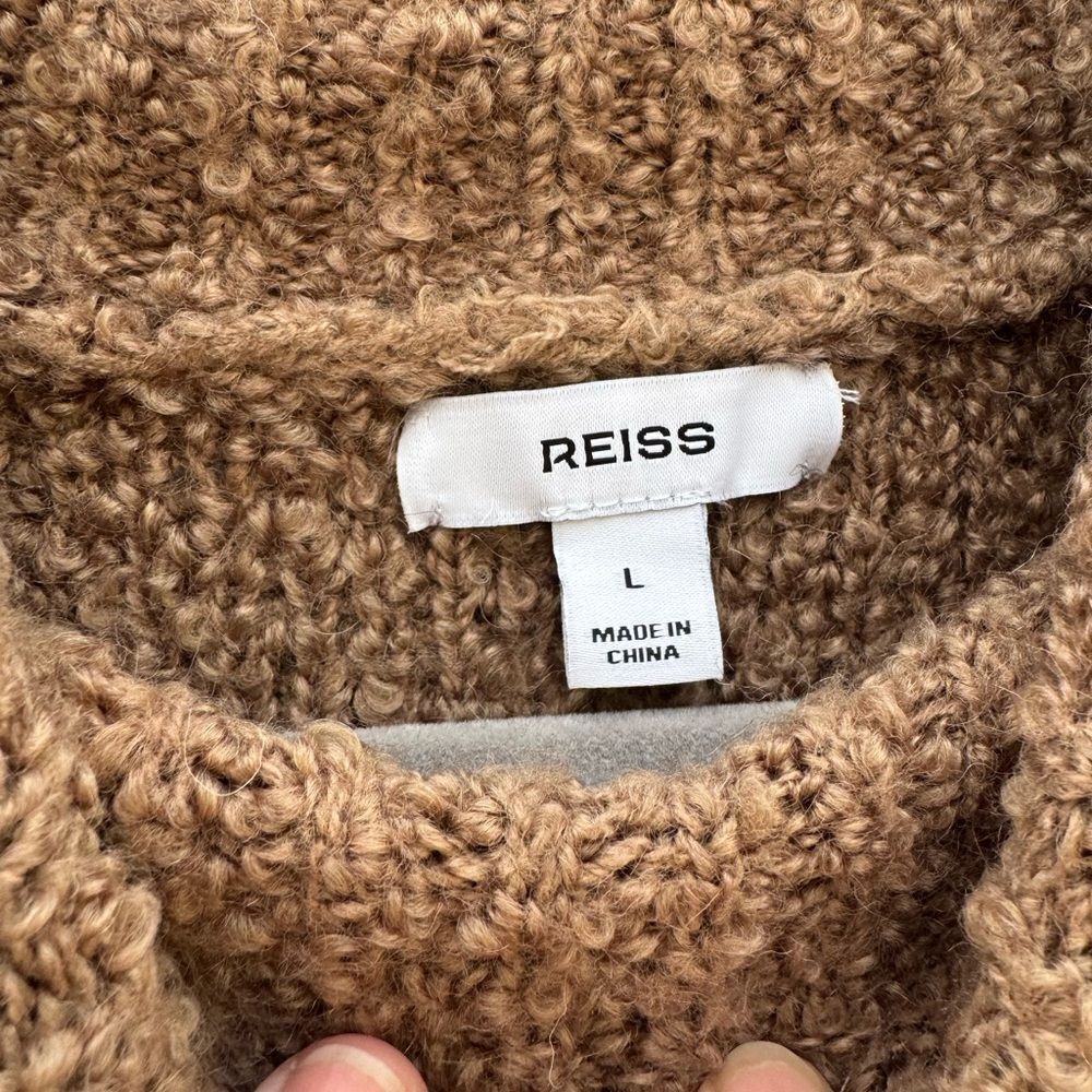 REISS Bobbi Chunky Fairisle Pattern Knit Funnel Neck Jumper In Brown Size Large - Picture 8 of 11